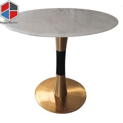 Wholesale Modern Round Dining Table White Marble Top Double Color Stainless Steel Golden Base