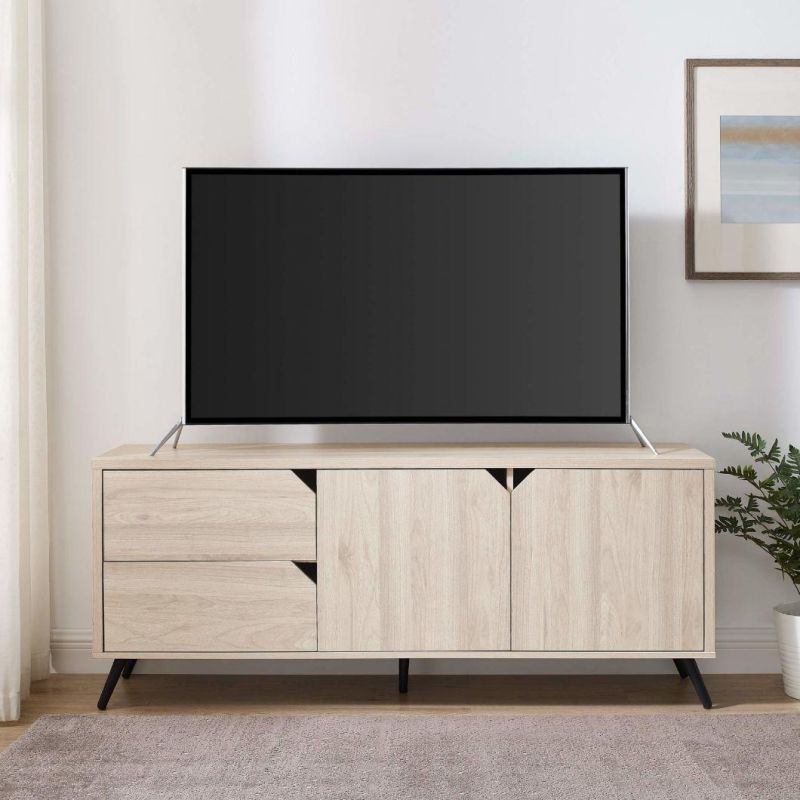 Asymmetrical Wood TV Stand with Cabinets and Drawers for Tv′s up to 64" Flat Screen Universal TV Console Living Room Storage Shelves Entertainment