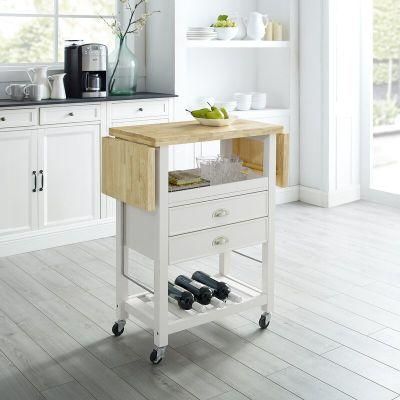 American Home Styles High Quality UV Painting 2-Drawer Rolling Kitchen Cart with Expandable Rubber Wood Top