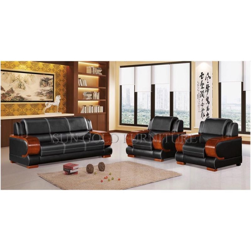 Simple Black Italian Leather Sofa Reception Office Waiting Sofa (SZ-SF8011)