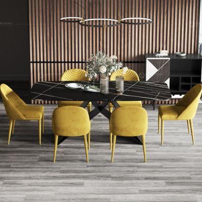 Dining Room Furniture Modern Luxury Carbon Steel Leg Marble Stone Top Dining Tables