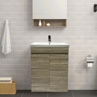 600mm Bathroom Vanity Unit Basin Sink Storage 2 Doors Cabinet Furniture Grey Oak