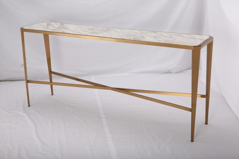 Rectangular Gold Frame and Black Marble Top Console Table Home Furniture