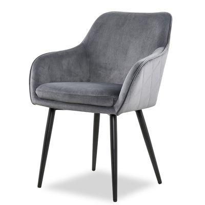 Luxury Velvet Fabric Upholstered Dining Chair with Black Powder Coated Metal Legs