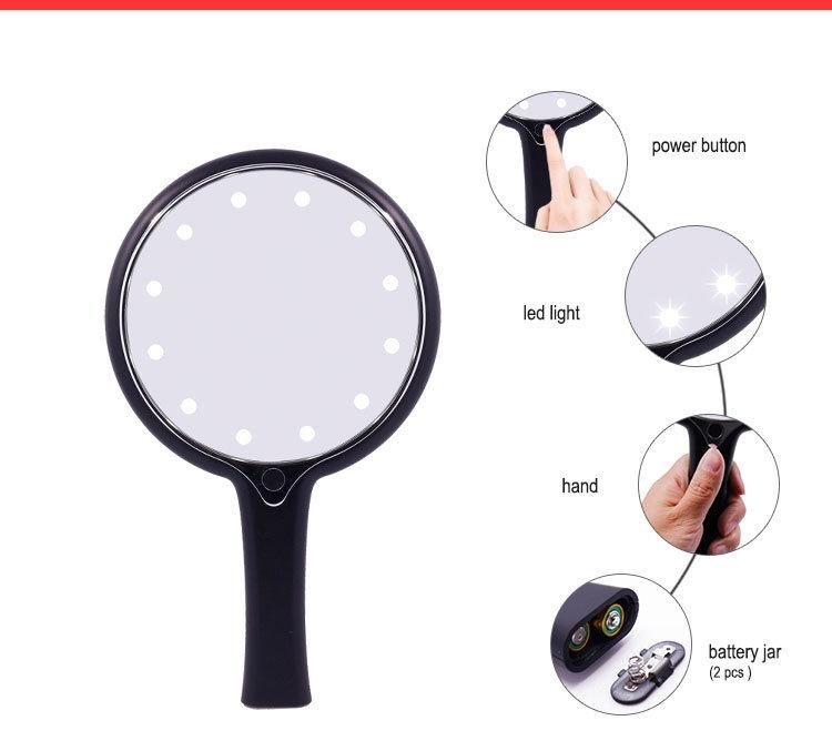 fashion Cosmetic Makeup Portable LED Hand Mirror with Handle