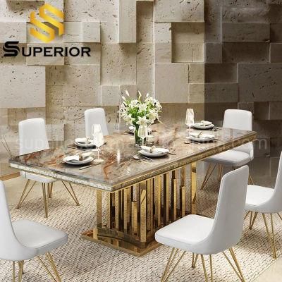 Luxury Gold Stainless Steel Frame Marble Top Dining Table