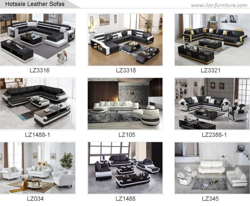 Modern Genuine Leather LED Sofa Nordic Creative Living Room Office Furniture Set with Coffee Table