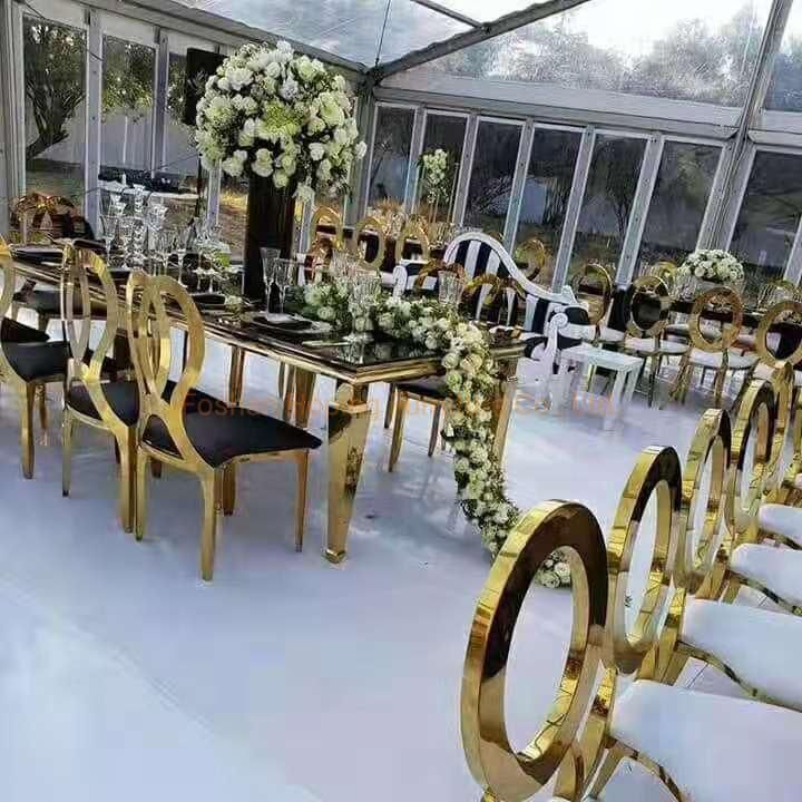 China Hoping Supplier Living Room Chair Luxury Simple Style Gold Metal Leg Table Dining Chair