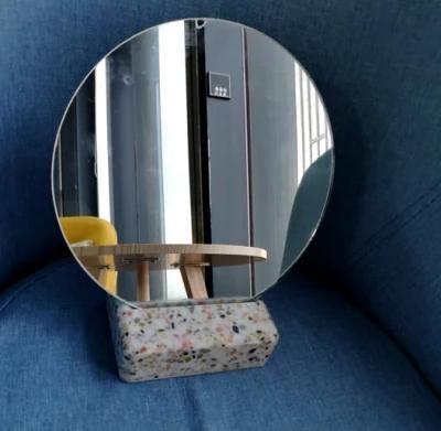 3mm Home Decor DIY Furniture Round Frameless Glass Wall Aluminum Bathroom Mirror with Terrazzo Stand