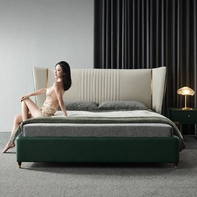 Italian Soft Leather Bed Luxury Modern Minimalist Master Room Bed Solid Wood Frame Adult Celebrity Bed