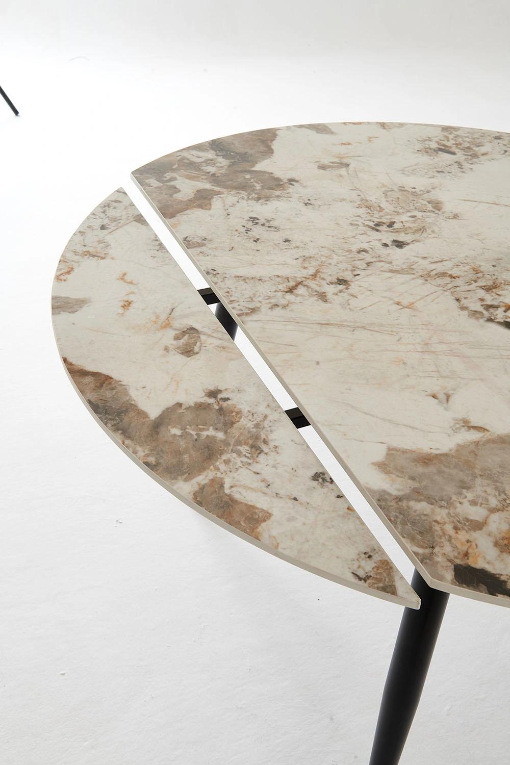 Pandora Round Folded Marble Table Carbon Steel