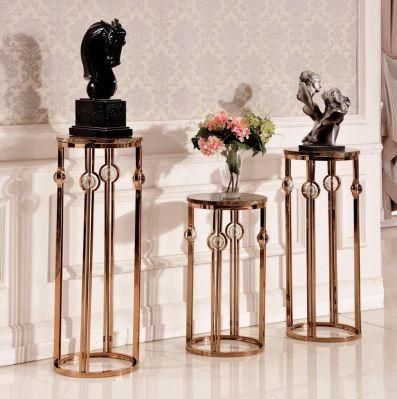 Luxury Antique Crystal Ball Decorate Golden Flower Stand Set for Home and Hotel Furniture
