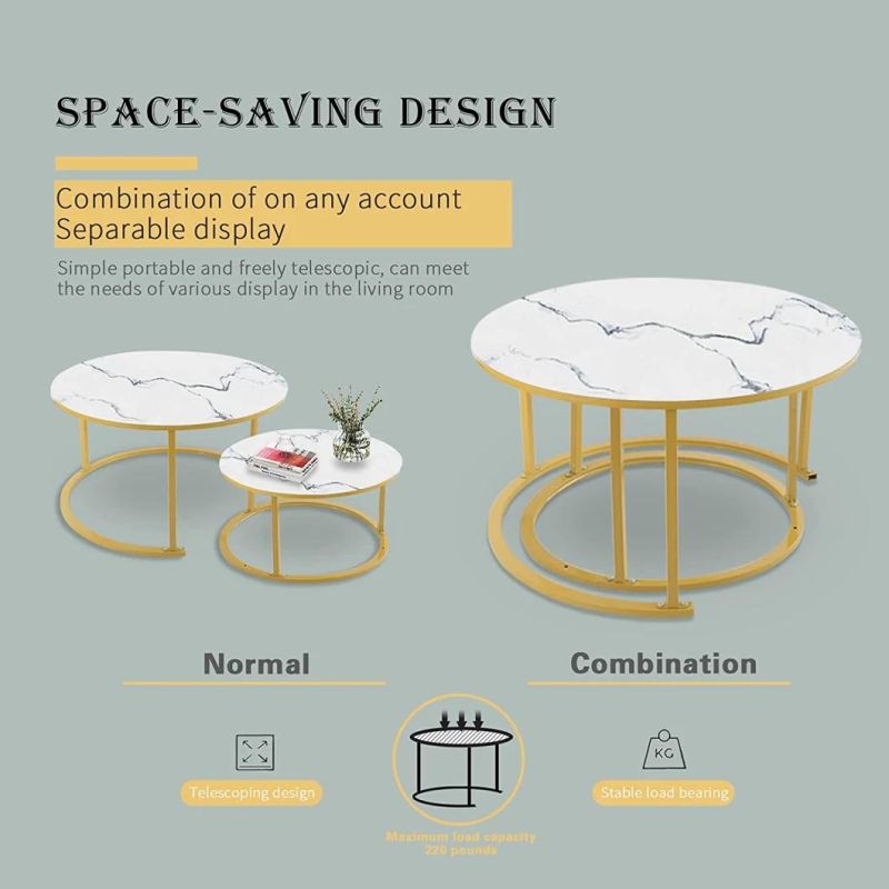 Amazon Hot Sale Modern Living Room Metal Frame Marble Round Top Coffee Table