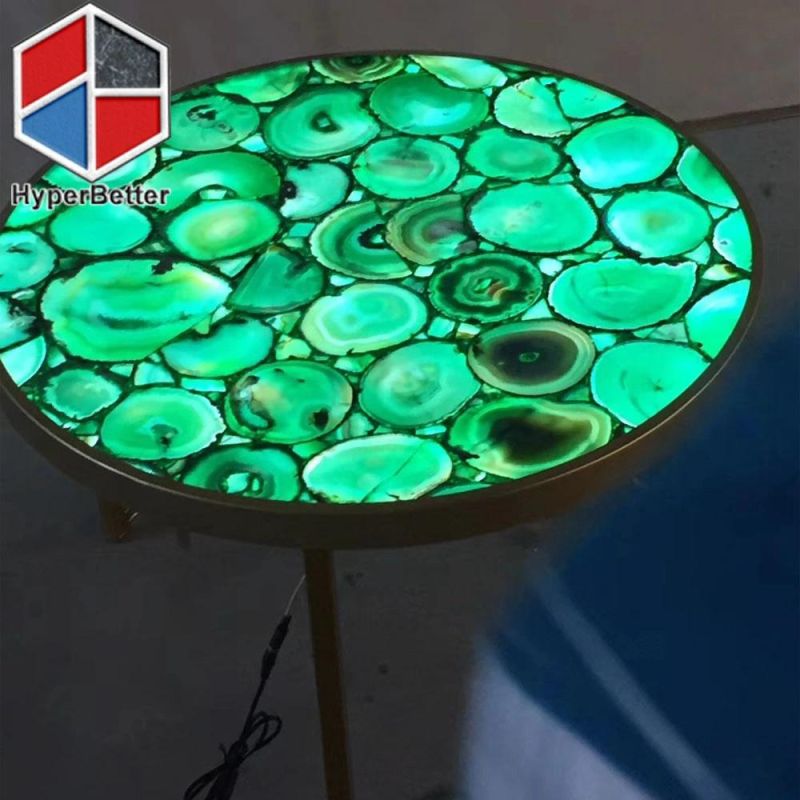 Rose Agate Coffee Table with LED Light