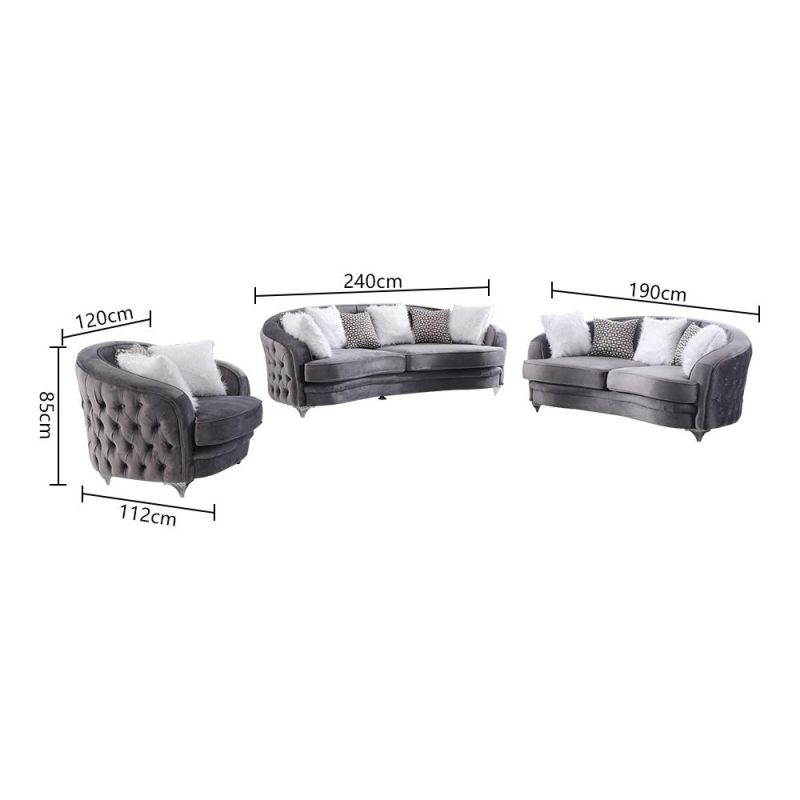 Wholesale Modern Living Room Black Velvet 3 Seater Fabric Home Sofa with Pillows