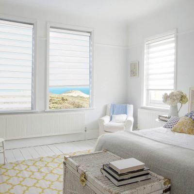 White Zebra Blinds with Dual Layer Roller Shades