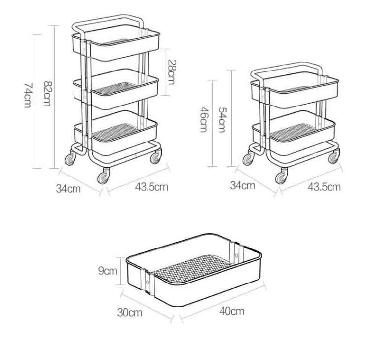 Movable Storage Rolling Cart Organizer Shelf 3 Tier Home Adjustable Kitchen Rack Trolley