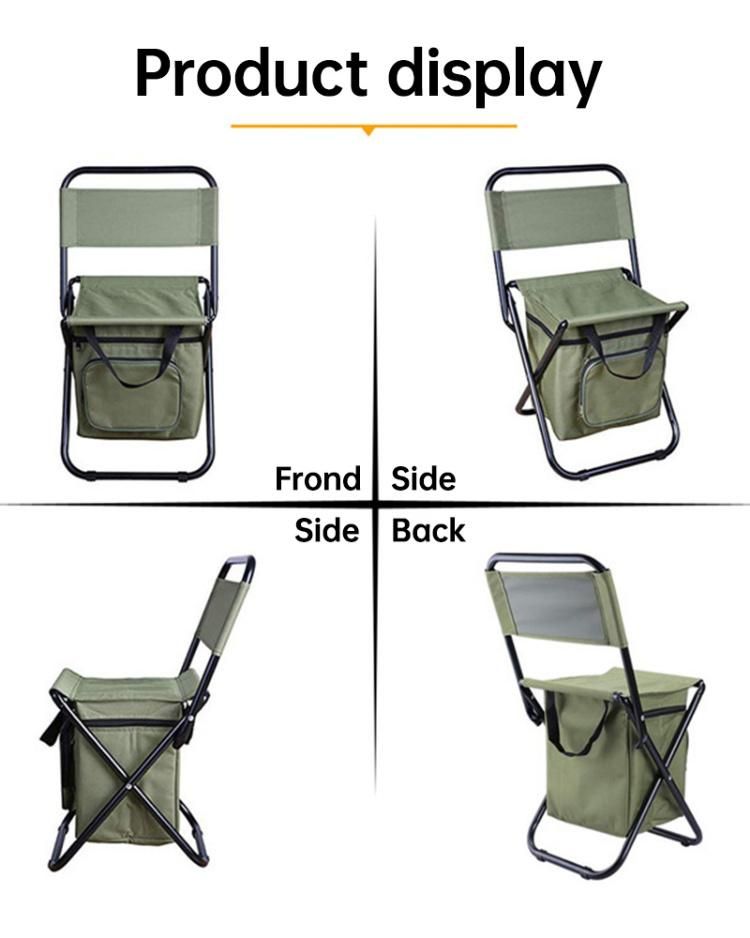 Outdoor Folding Fishing Portable Camping Stool Foldable Chair with Double Layer Oxford Fabric Cooler Bag