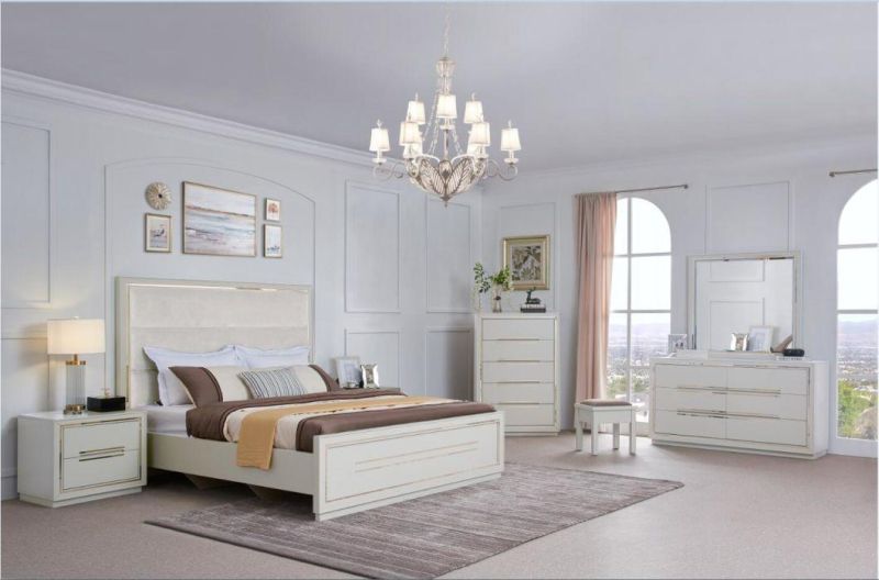 Modern Elegency Bed Bedroom Set Furniture with High White Glossy Painting