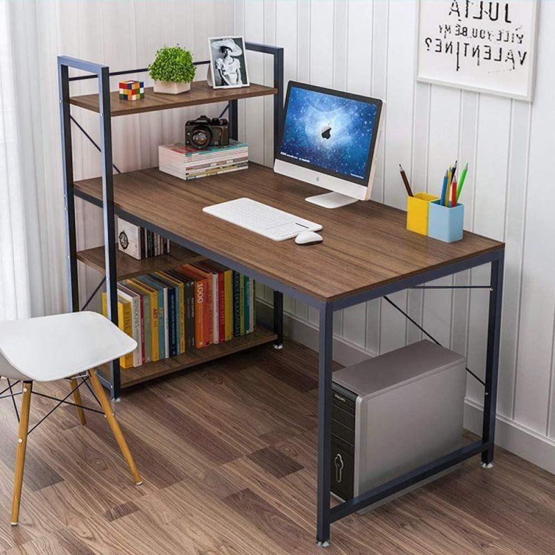 Home Office Corner Foldable Wooden Computer Table with Bookshelf