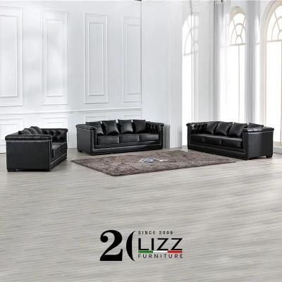 Hot Sale Modern Design Home Furniture Living Room Leisure Black Genuine Leather Sofa