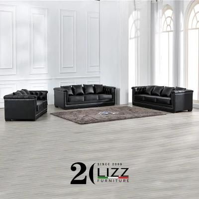Hot Sale Modern Design Home Furniture Living Room Leisure Black Genuine Leather Sofa