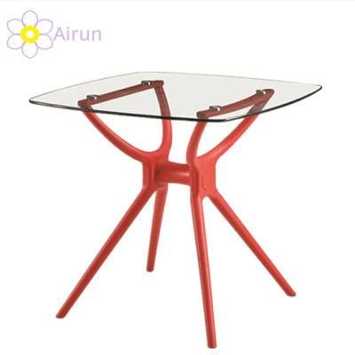 Glass Top Square Plastic Legs Outdoor Garden Dining Table