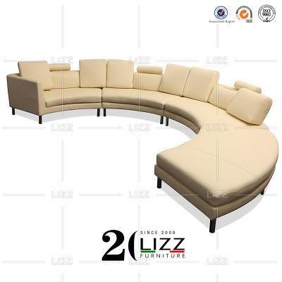 American Stylish Circular Shape Home Living Room Furniture Genuine Leather Sectional Sofa Set
