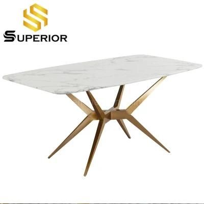 Wholesale Hotel Marble Top Gold Stainless Steel Dining Rectangle Table