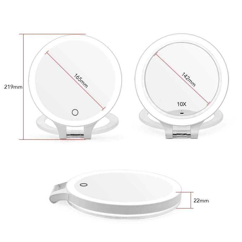 High Definition Double Sided USB Rechargeable LED Portable Makeup Mirror 10X Magnifying Mirror