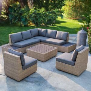 Modern Leisure Sectional Resin Wicker Fabric Outdoor Recliner Furniture Sofa with Aluminium Frame