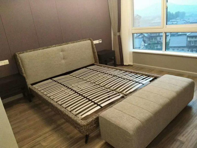 Modern Chinese Wholesale Bedroom Upholstered Bed with Metal Feet Double Bed