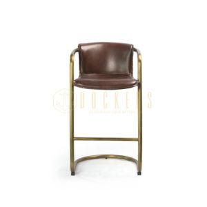 Vintage Hotel Dining Room Leisure Furniture Genuine Leather Metal Base Bar Chair Stools