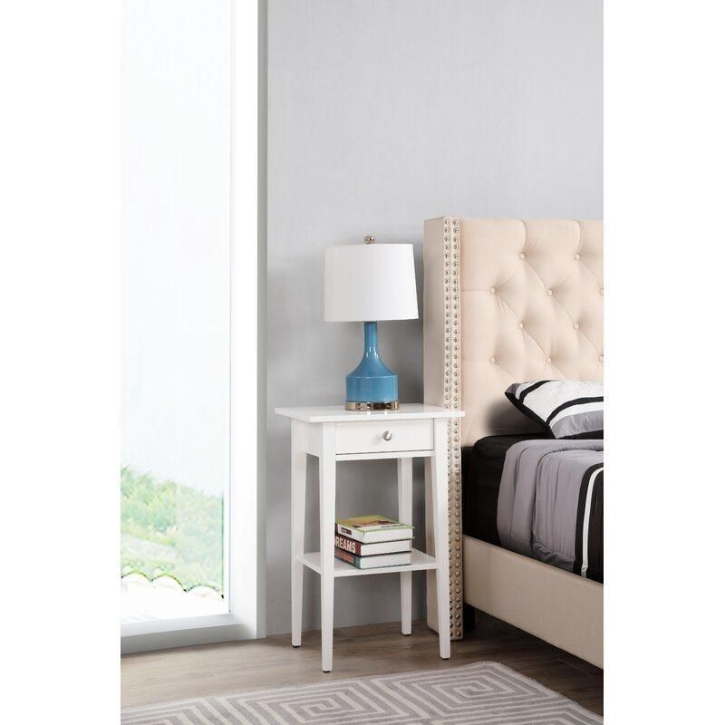 Mirrored Furniture White Bedside Table Wooden 1 Drawer Nightstand End Table Bedroom Furniture