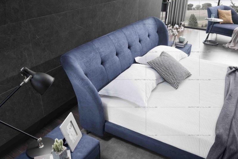 Top Seller Bedroom Bed Blue Leather Beds King Bed with Classic Headboard Gc1818
