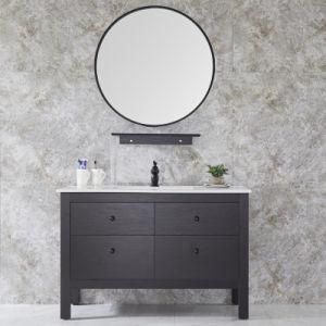 Modern Round Mirror Floor Mounted Solid Wood Bathroom Vanity Sq-165