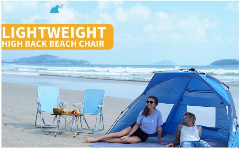 High Back Outdoor Lawn Concert Beach Folding Chair with Hard Arms Shoulder Strap Pocket for Adults Camping Festival Sand, Supports 300 Lbs