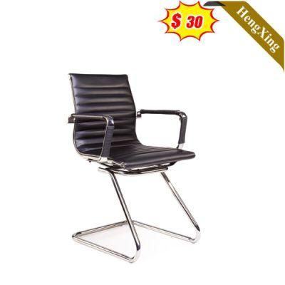 Popular Office Furniture Waiting Room Black PU Leather Fixed Metal Frame Visitor Chair