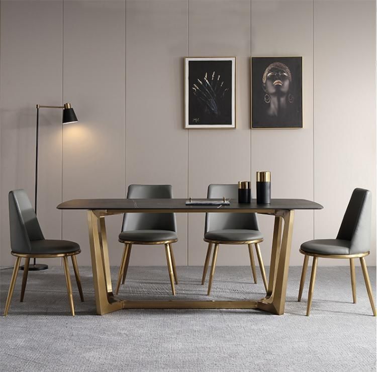 High Quality Luxury Modern Man Make Marble Stainless Metal Restaurant Living Home Dining Table