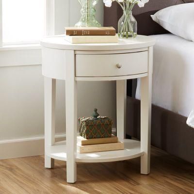 Mirrored Furniture White Painting Bedside Table Wooden Round Top Nightstand End Table Bedroom Furniture with 1 Drawer