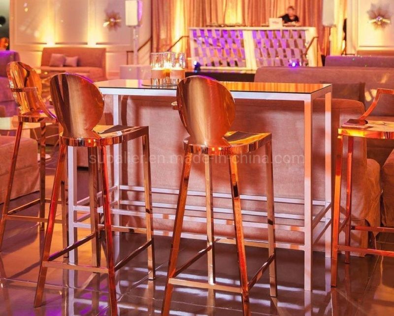 Silver Stainless Steel High Bar Chairs with Cocktail Tables