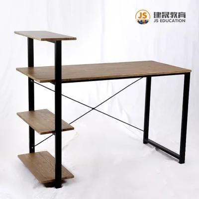 Metal Frame Writing Desk Computer Table with Bookshelf Storage Gaming Desk