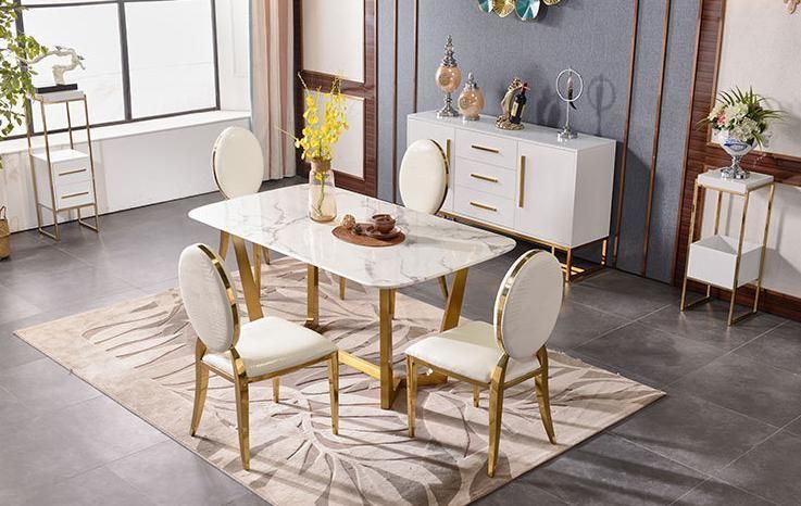 Modern Design Home Wedding Banquet Furniture PU Leather Dining Chair with Metal Golden Legs for Living Room