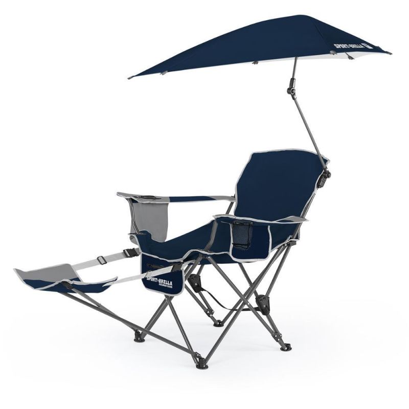 Factory Custom Color Logo Adjustable Portable Lounge Folding Fishing Camping Sun Sea Beach Chair with Canopy Umbrella Armrest