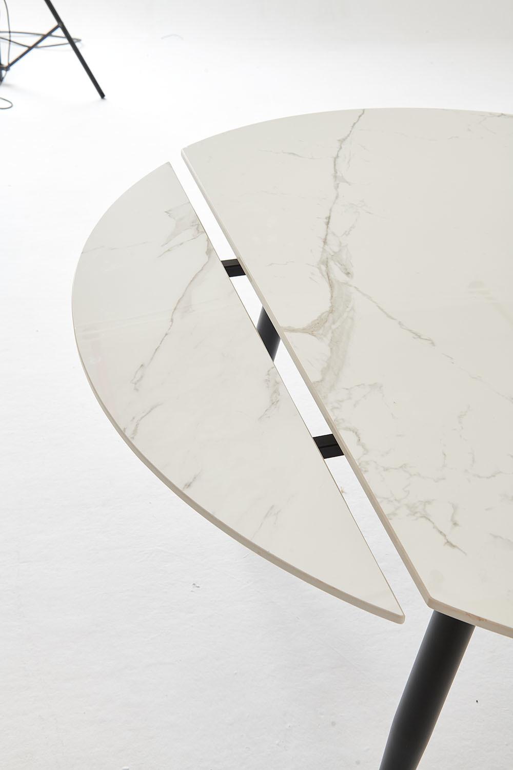 Snow White Round Folded Marble Table Carbon Steel