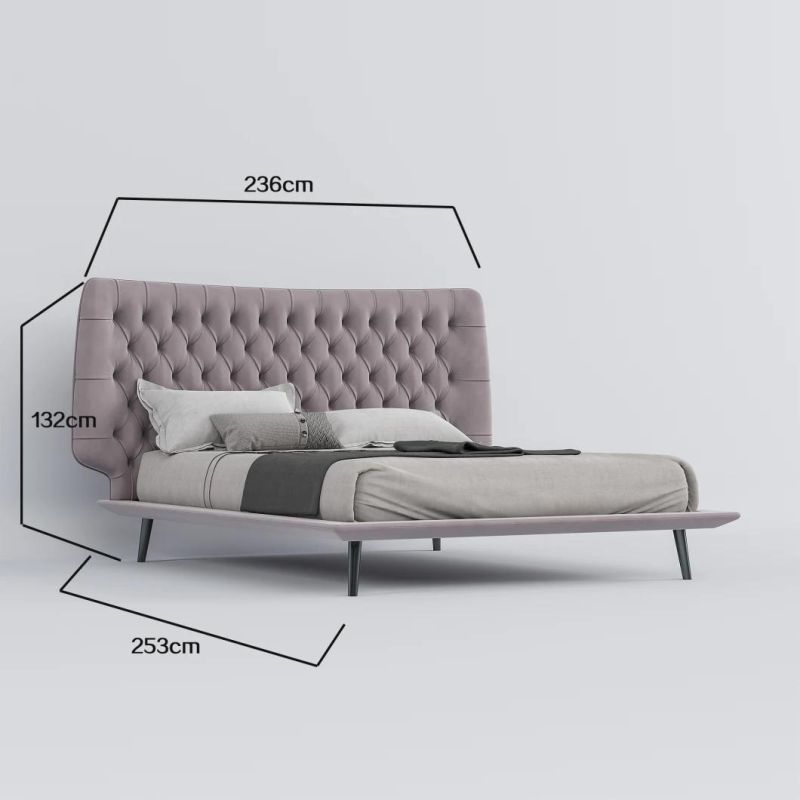 Modern New Design Tufted Button Bedroom Furniture Set Nordic Simple Stainless Steel Leg Fabric Bed
