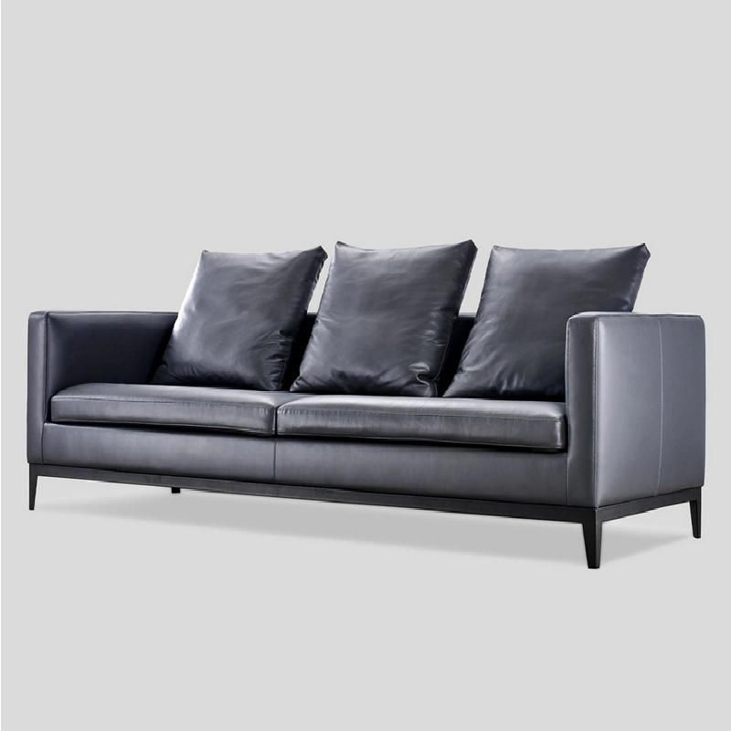 Concise Home Minimalist Living Room Furniture Genuine Leather Fabric Upholstered Metal Base Modern Sofa