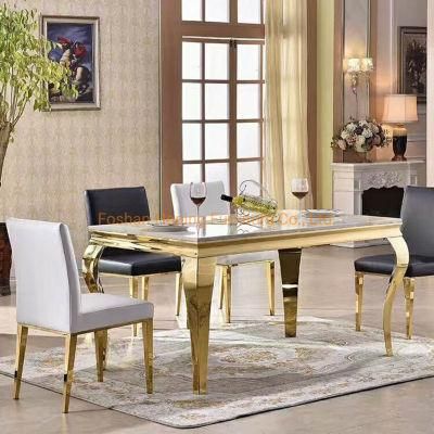 Modern Restaurant Table Luxury 201 Steel Frame White Marble Top Dining Table for Living Room