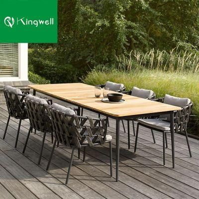 Modern Outdoor Leisure Rope Chair Teak Dining Table Set for Restaurant Garden Patio Commercial Use