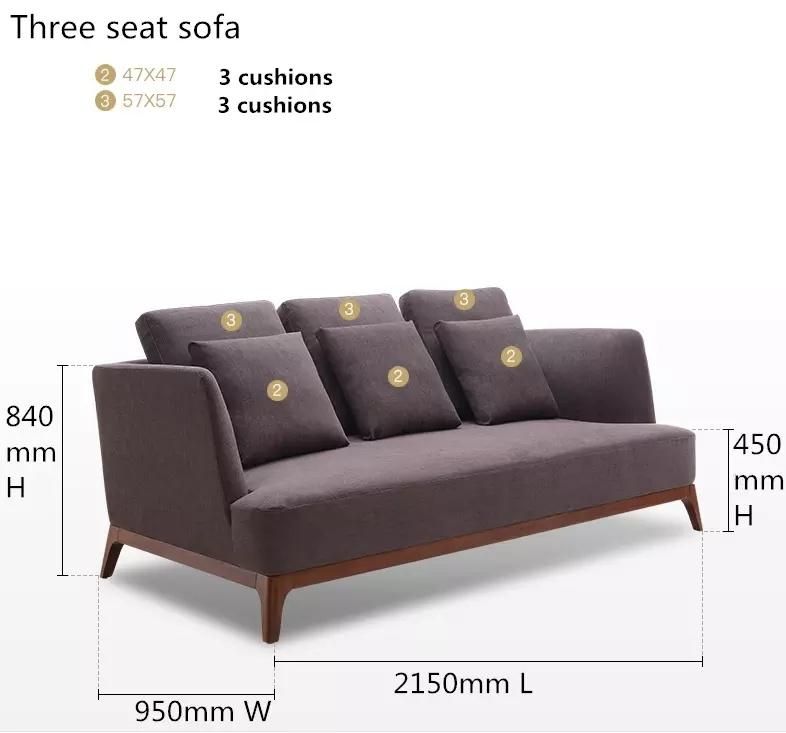 Nordic Home Furniture Solid Wood Fabric Sofa Set 1+2+3 Shape